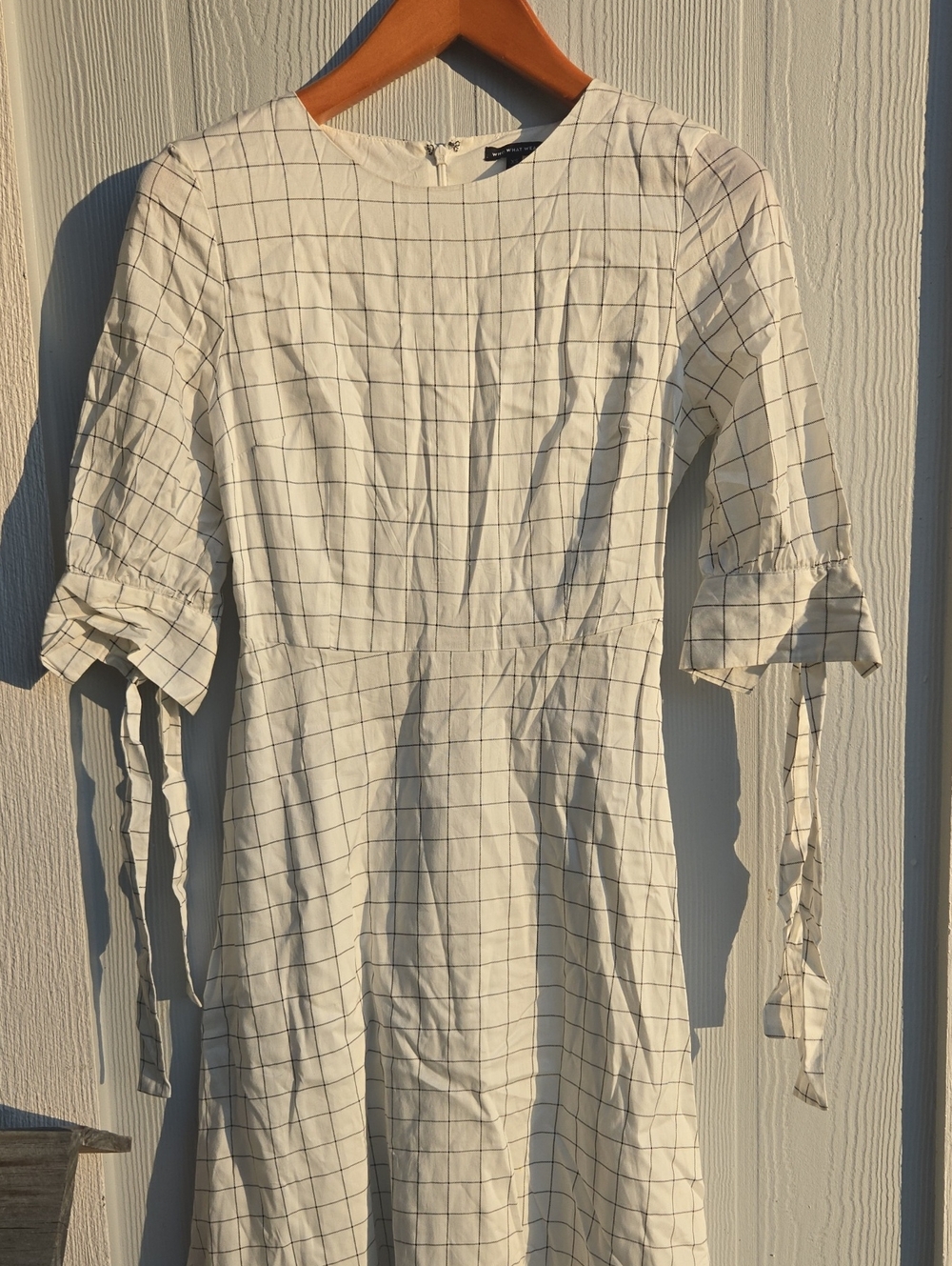 Who What Wear | Windowpane Tie-Sleeve Women’s Dress in White